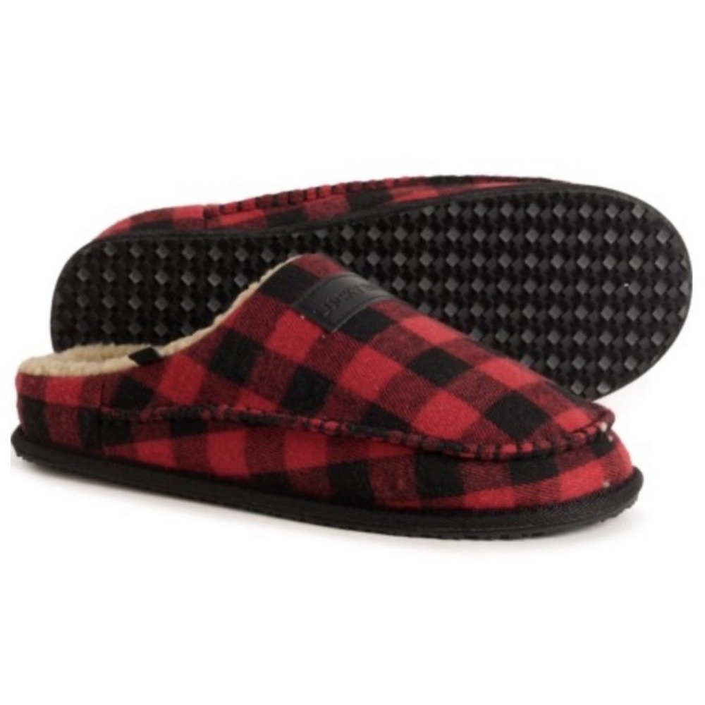 NEW $50 LUCKY BRAND Men's Red Buffalo Plaid Slippers Sherpa Lined Large 11-12
